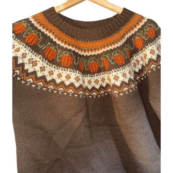 Cozy Cabin Sweaters Fair Isle Pumpkin Sweater Women's XXL Wool Bend Warm Fall - Picture 2 of 9